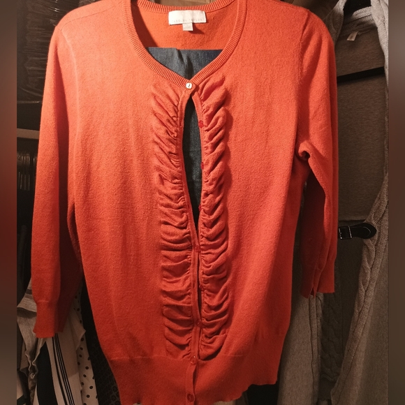 Orange Button-down Ruffled front Cardigan - Picture 9 of 9